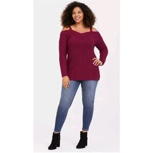 Torrid Plus 1X Pink Cold Shoulder Knit Sweater – Soft Cozy Fall Top EUC